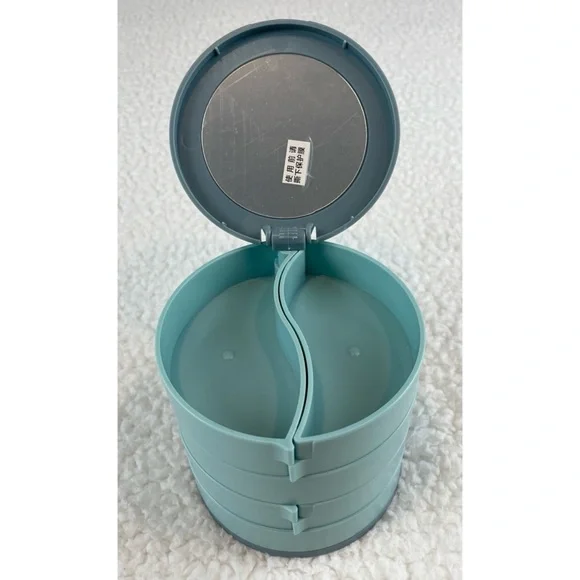 (NIB) Blue/Grey Round Four-Tiered Rotating Stacked Jewelry Organizer with Mirror - Picture 4 of 11